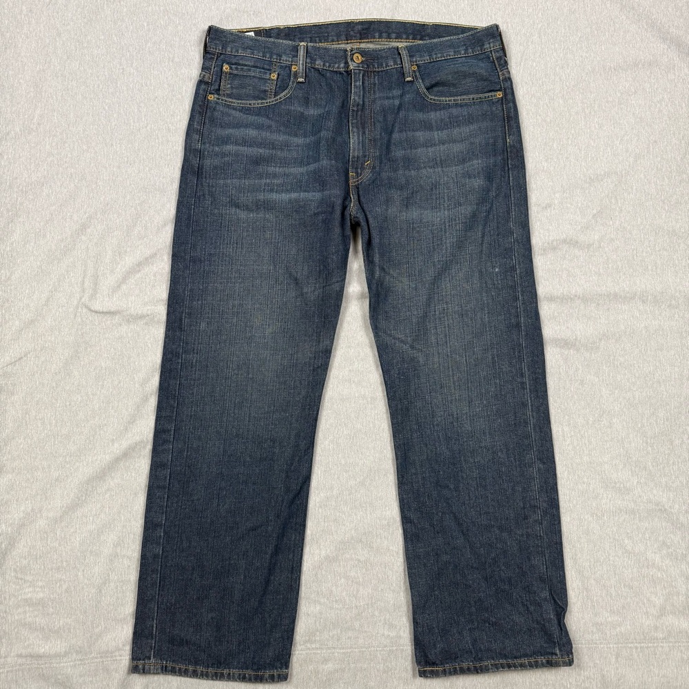 Levi’s 569 Loose Straight Jeans 38x32 Dark Wash Whiskered Faded Denim